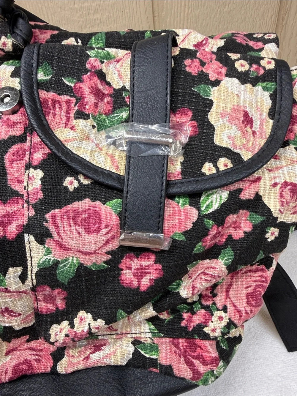 NEW Mudd Y2K Floral Canvas Backpack Pink Roses Black Cottagecore Grunge Romantic
